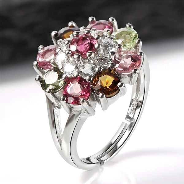 

925 silver set tourmaline ring in spring solitaire, Golden;silver