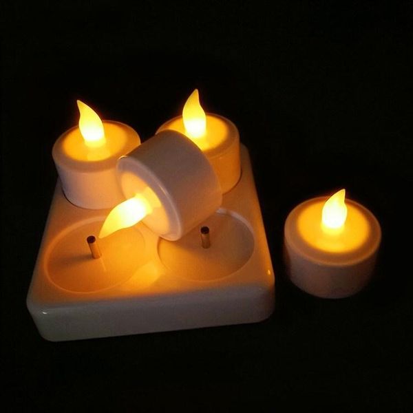 

set of 4 rechargeable led candle flameless tealight electric lamp waxless valentine home wedding xmas table lighting decor-amber candles