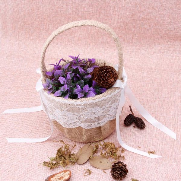 

vases romantic bowknot burlap satin wedding ceremony party rose flower girl basket