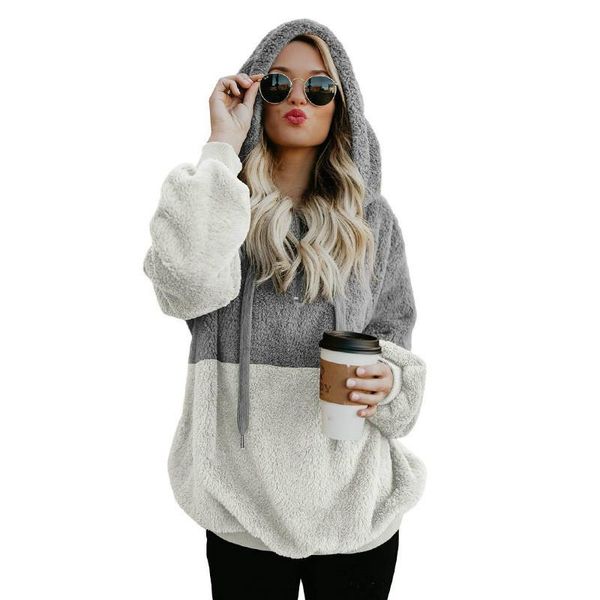 

women's hoodies & sweatshirts women casual pullovers sweatshirt winter warm faux fur coat womens long sleeve hooded plus size 5xl, Black