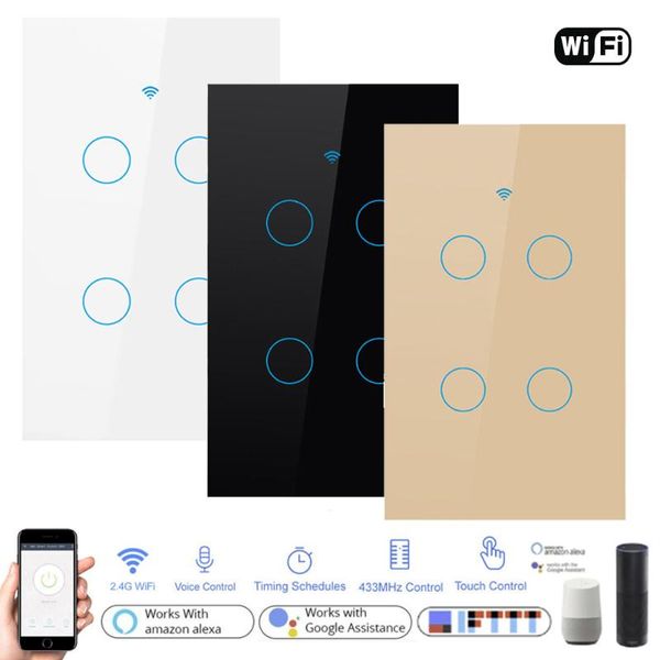 

smart home control 1/2/3/4 gang wifi switch 433mhz wireless rf433 remote light touch screen for alexa google us