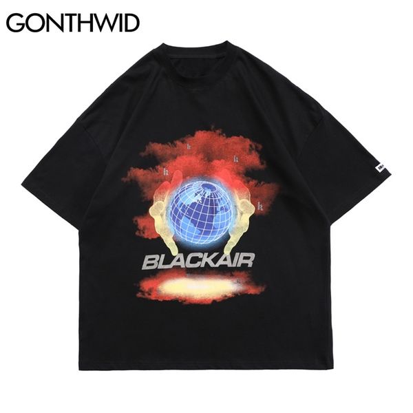 T-shirt Streetwear Graffiti 3D Hands Earth Tees Camicie Uomo Estate Hip Hop Harajuku Casual Cotone Manica corta Top 210602