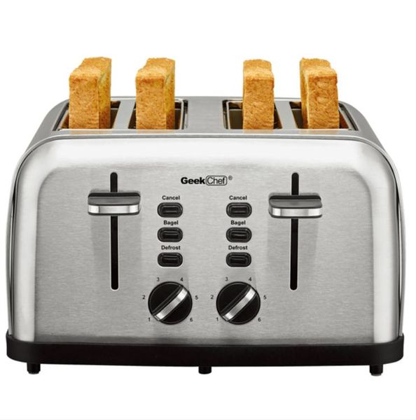 

2021 baking dishes pans toaster 4 slice geek chef stainless steel extra-wide slot with dual control panels of bagel defrost cancel function