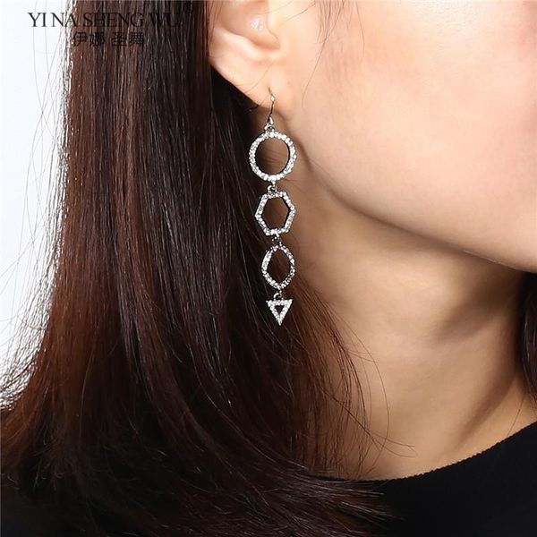 

korean style couple punk geometry long earrings for women micro pave tassel girl lovely wedding jewelry accessories dangle & chandelier, Silver