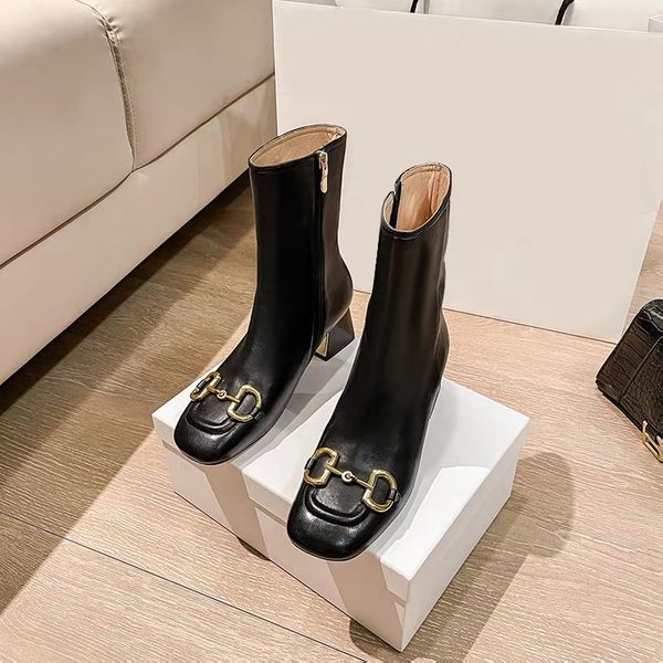 

boots womens designer heels shoes dress shoe luxurys designers 100% leather the party work heel women autumn and winter stylist ladies 2021, Black