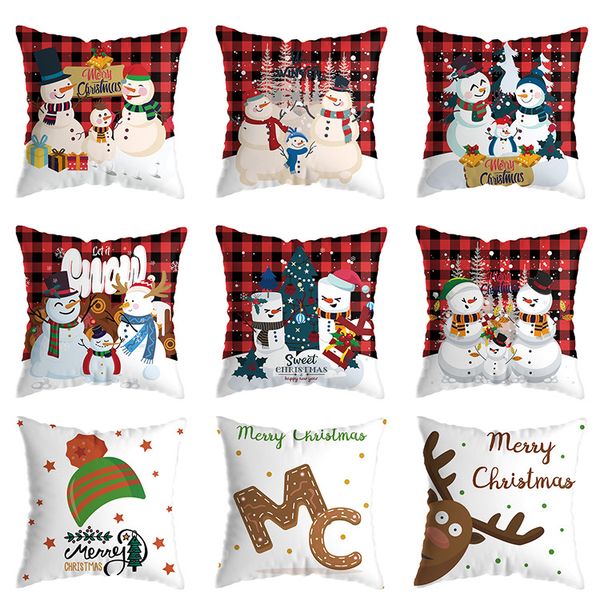 Ferienhaus Weihnachten Kissenbezug Cartoon Weihnachten Hirsch Schneemann Kissenbezug Auto Sofa Kissenbezüge MC Thema Kissenbezüge Serie Dekor Geschenke 45 * 45 cm individuelle Logo-Größe erstellen