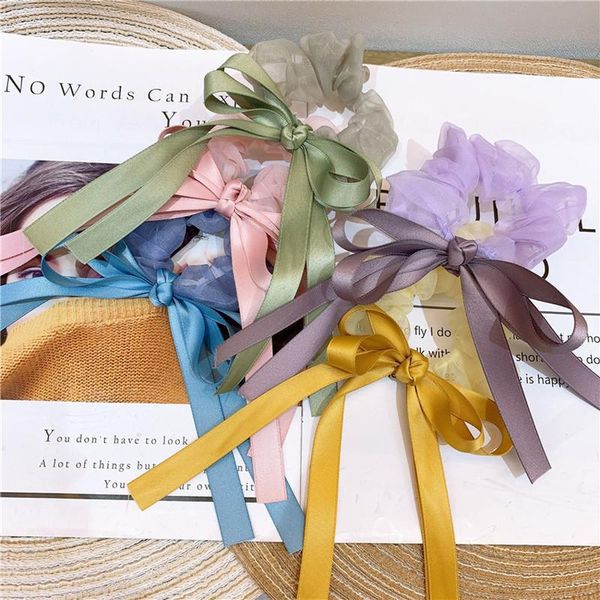 

hair accessories korean sweet girl temperament beautiful colorful bow long streamer elastic bands children fashion ponytail, Slivery;white