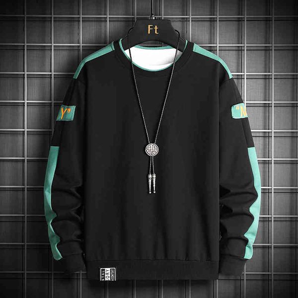 

hoodi men brand long sve round neck mens sweatshirts casual patchwork fashion streetwear pullover male hoodie 2021, Black