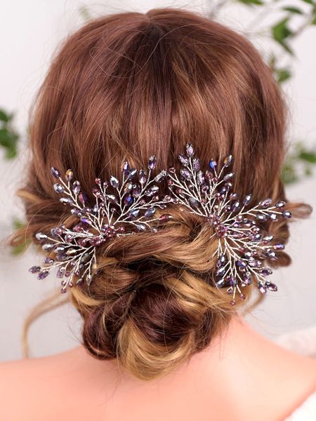 

classic vintage purple crystal bohemian headdress dinner party hair pins banquet wedding bridal accessories, Silver