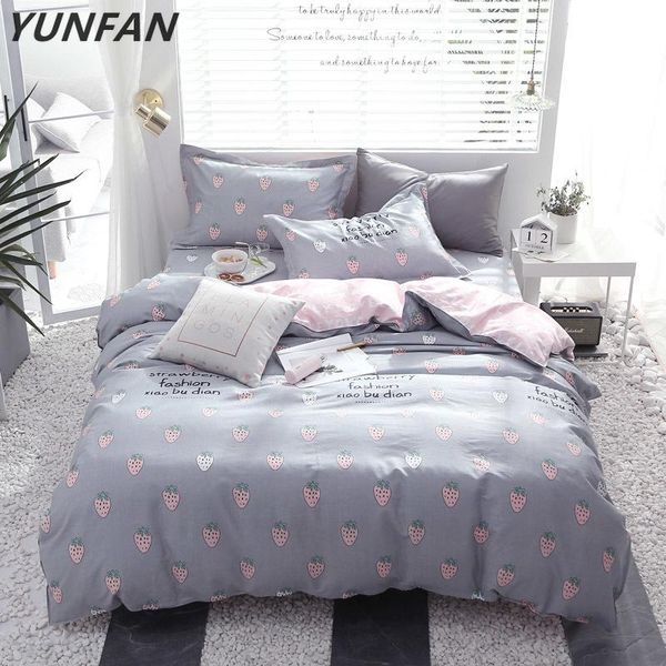 

bedding sets pink gray set cute duvet cover strawberry printed bed fruit bedclothes children quilt for girls