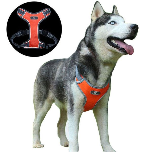 

dog collars & leashes harness vest adjustable reflective breathable mesh harnesses for medium large breast-band husky alaskan pet accessorie