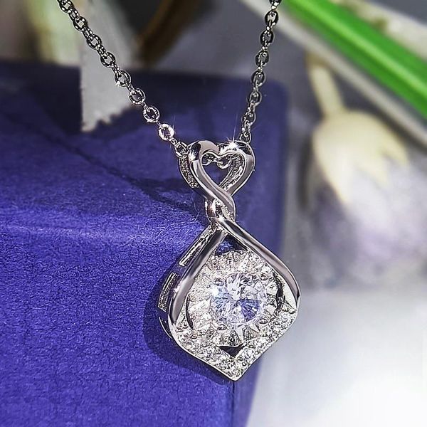 

vintage hollow small heart necklace white crystal round stone pendant rose gold silver color chain necklaces for women