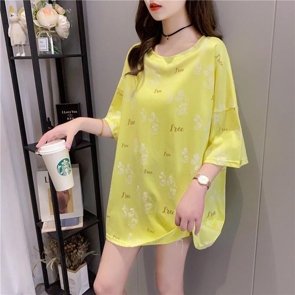 

summer product t-shirt letter printing short-sleeved loose mid-length round neck college wind jacket women women's, White