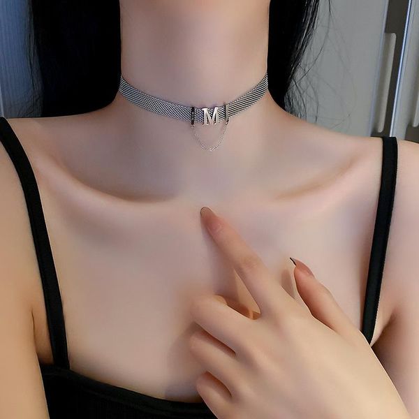

chains south korea east gate web celebrity temperament design sense fashion choker reticulate english letters contracted individual cha, Silver