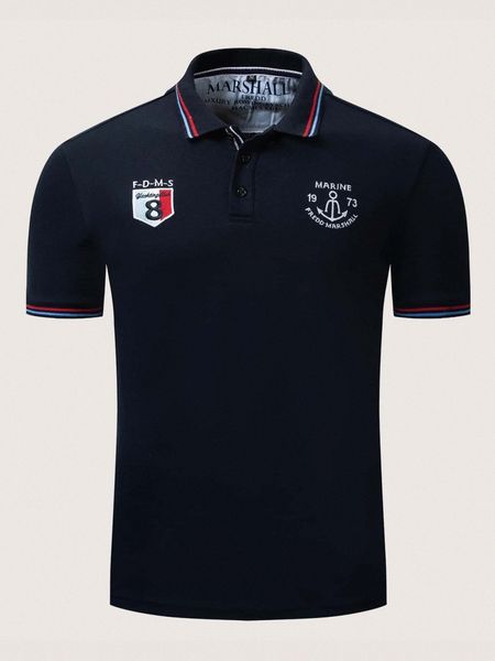 

men striped trim embroidery polo shirt v9wv#, White;black