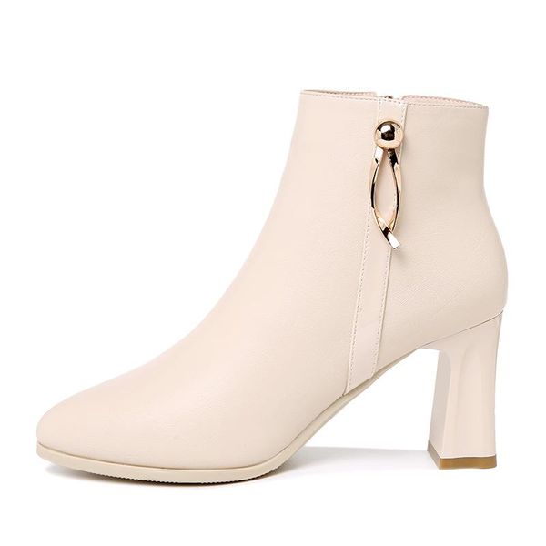 

dress shoes pointed thick heel short boots, side zipper solid color women's platform, Black