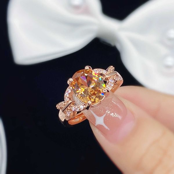 

new style fashion simulation champagne mossan diamond color treasure full diamond opening ring female luxury living ring, Golden;silver
