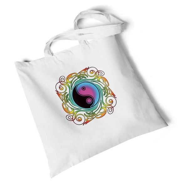

shopping bags lychee girls yinyang printed white canvas bag environmental reusable original handbag foldable large shoulder travel