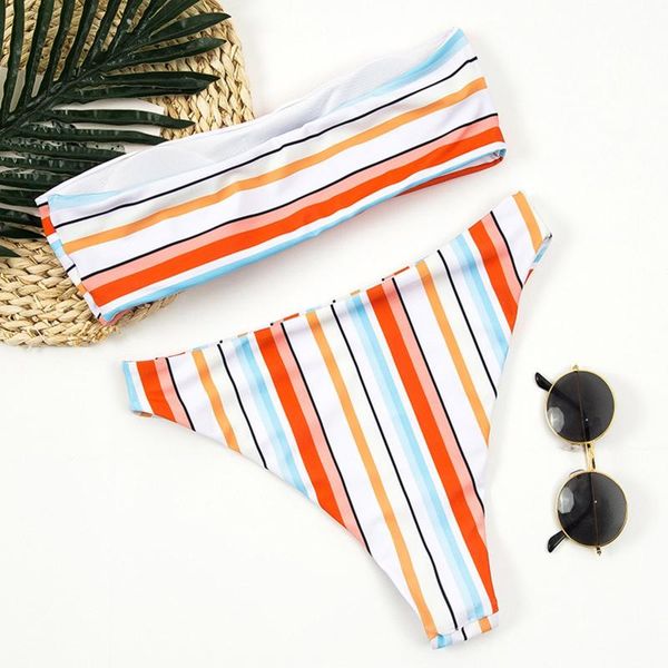 

women's swimwear swimsuit women striped print tube bikini set push-up brazilian beachwear bikinis 2021 mujer, White;black