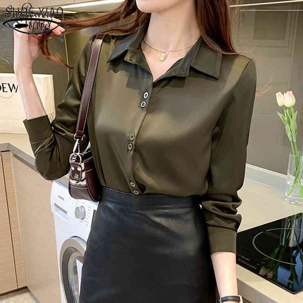 

fashion satin shirts vintage long sleeve blouse elegant office lady women's shirt single breasted women and blouses 11503 210508, White