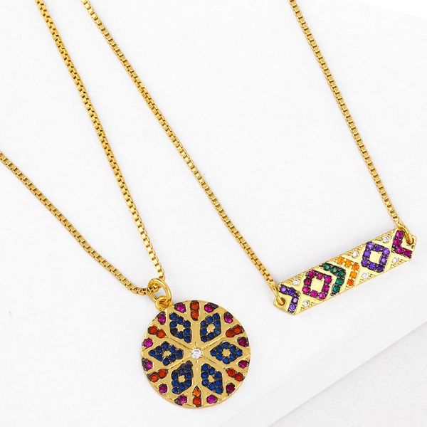 

pendant necklaces bar for women crystal cz rainbow zircon round flower necklace cubic zirconia multicolor fashion jewelry nkeq80, Silver