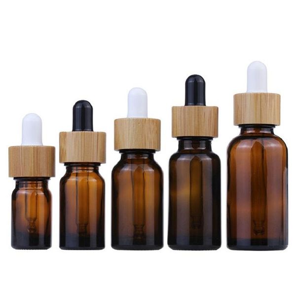 

storage bottles & jars amber glass essential oil dropper bottle empty bamboo wood lid cosmetic packaging vials 10ml 15ml 20ml 30ml 50ml 100m