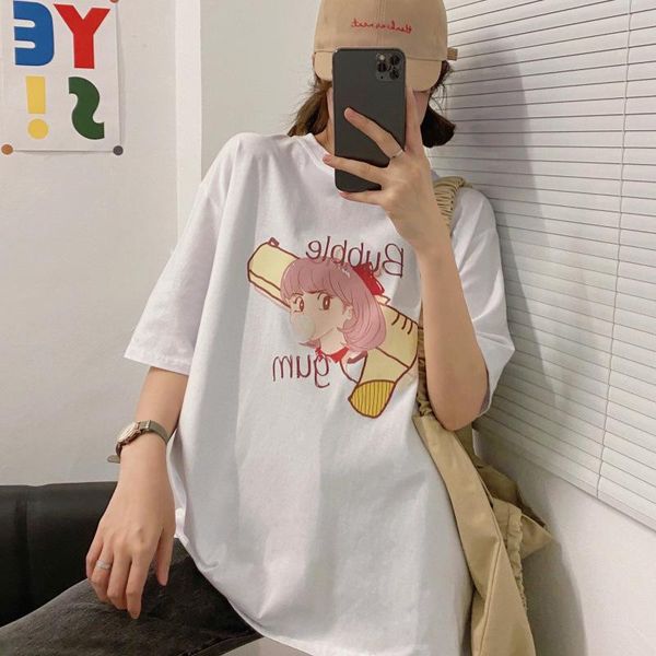 

women's t-shirt cgc 2021 summer kawaii anime printing woman t-shirts casual o-neck cotton oversized korean style female harajuku tee, White