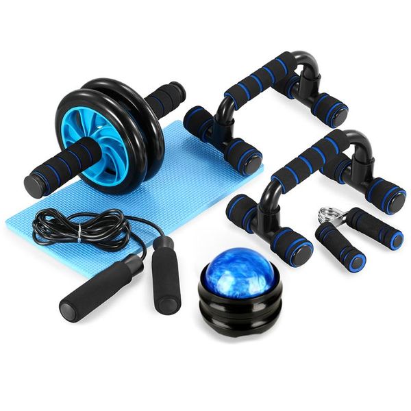 

5-in-1 ab wheel roller kit with push-up bar jump rope hand gripper and knee pad abdominal core carver fitness workout training equipment