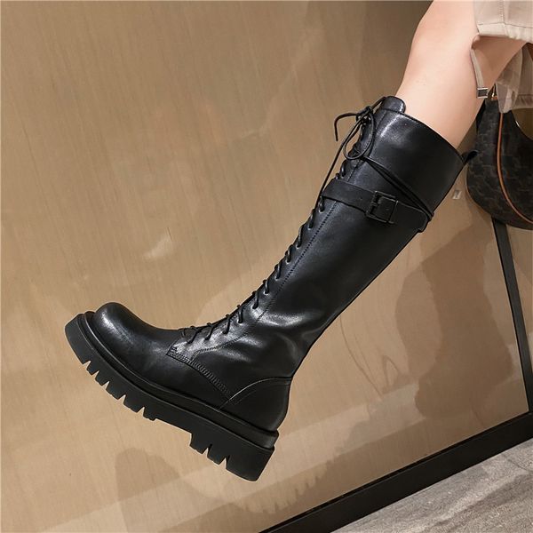 

asumer fashions of women with thick bottom shoes genuine leather+ plutonium knee high boots, Black