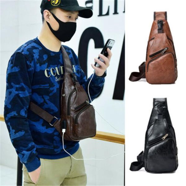 

men leisure pu leather sling chest pack crossbody sport handbag shoulder bag waist bags with usb charging port for male 2021