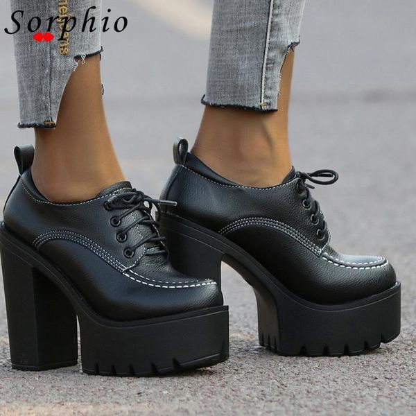 

dress shoes sorphio office lady black women high heels goth leisure pumps elegant platform lace up block heel spring