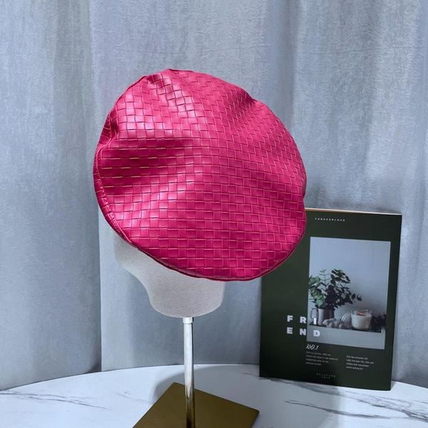 

berets vintage women beret solid pu leather french artist warm beanie high fashion winter ski cap lady all-match hat, Blue;gray