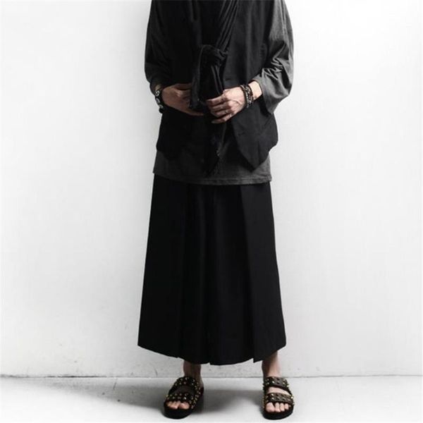 

men's pants male summer plus size hanging crotch personality wide leg trousers straight mens oversized spring hiphop culottes, Black