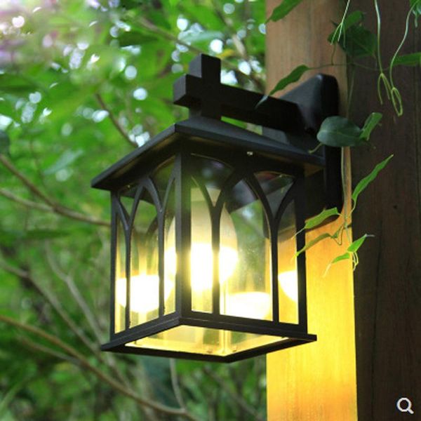 

european simple wall lamp transparent glass waterproof outdoor aluminum alloy e27 retro lighting lamps