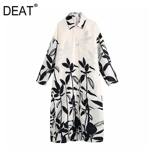 

[deat] summer fashion turn-down collar single-breasted long sleeve printing loose elegant dress women 13c922 210527, Black;gray