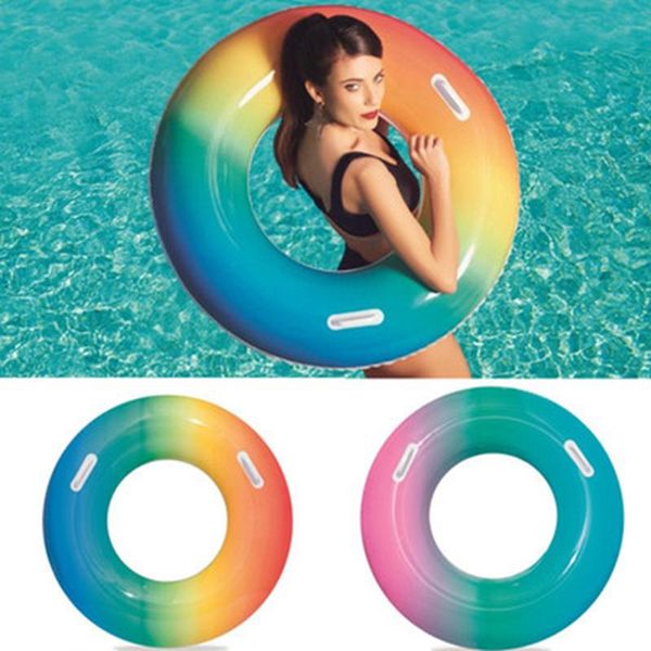 

women rainbow swimming ring kids baby inflatable float girls water pool toys accessories floats & tubes