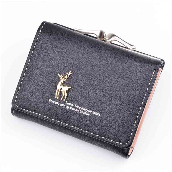 

leather wallet women short cute deer clutch pu card holder ladies purses folding wallets coin purse portfel w060, Red;black