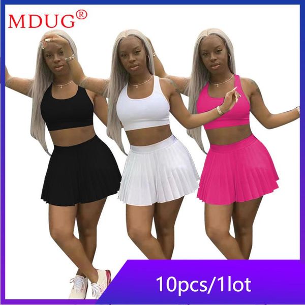 

work dresses wholesale items bulk lot 2 piece dress mini pleated skirt fashion solid tennis suit summer ladies clothes m6720, White;black