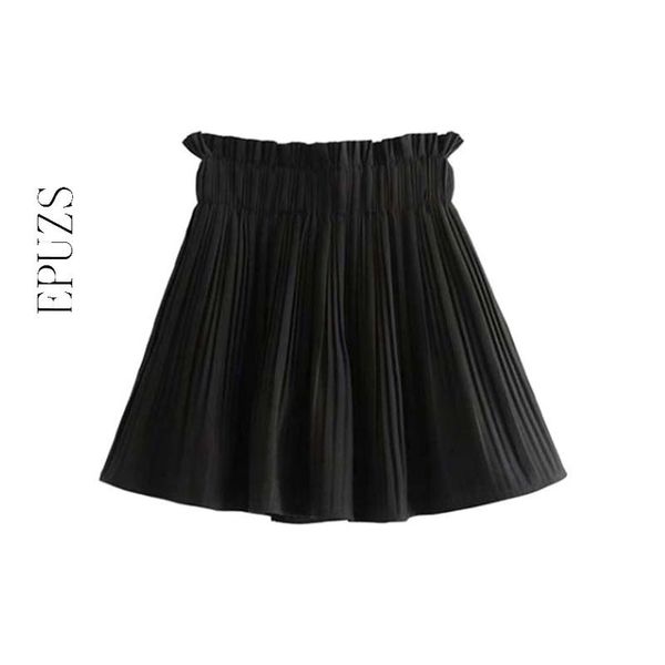 

skirts korean vintage plaid pleated shorts womens houndstooth elastic paperbag waist ladies casual mini pantalones corto, Black