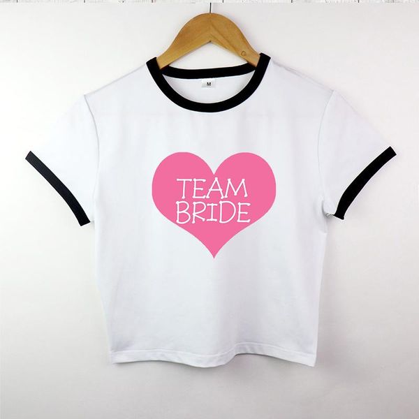 

women's t-shirt 2021 bride bachelorette party brides team maid of honor summer women crop casual wedding female tees camisetas mujer, White