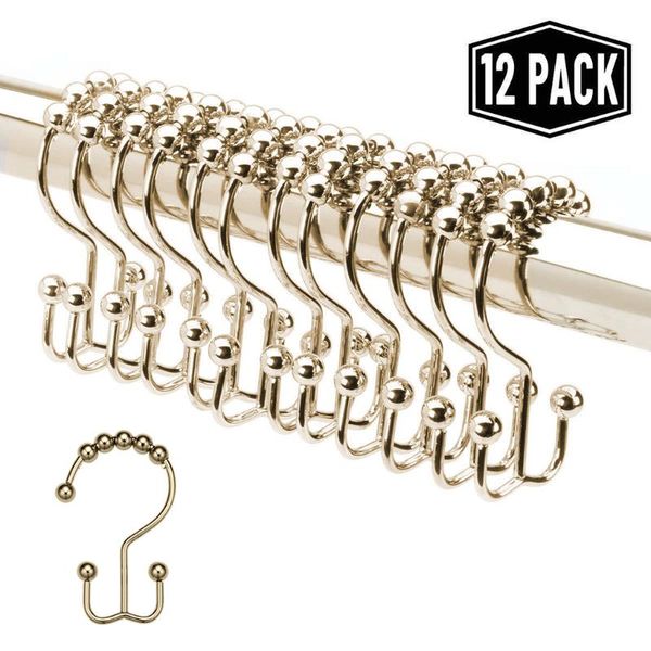 

shower curtain hooks rings double glide roller polished set of 12 & rails