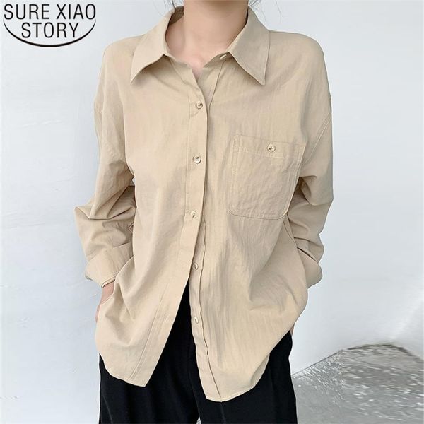 

korean loose shirt womens and blouses casual clothes button vintage solid fashion long sleeve blusas 12141 210506, White