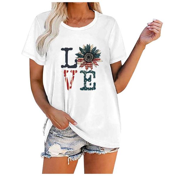 

women's t-shirt gothic graphic love casual sunflower print t shirt women summer oversized cotton tees o neck zaraing y2k clothes, White