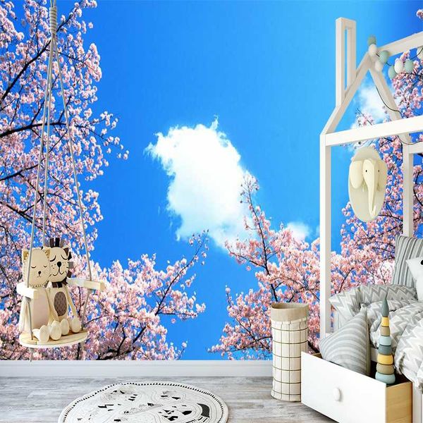 

wallpapers milofi 3d custom wallpaper cherry blossom blue sky and white clouds