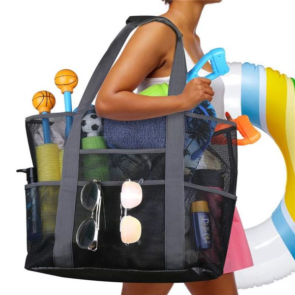 

storage bags 1pc 8 pockets summer large beach bag for towels mesh durable toys waterproof underwear pocket tote