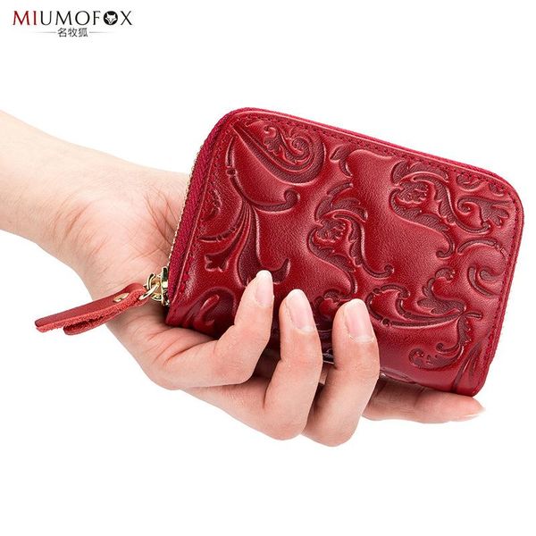 

card holders men's leather wallet multi-card position morning glory organ holder ladies first layer wax christmas gift, Brown;gray