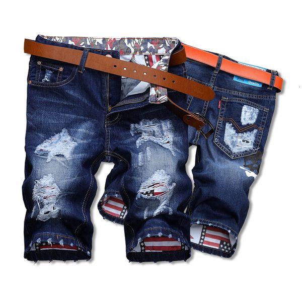 

shorts 2021 fashion brand men's summer nostalgic blue beggar hole denim capris men, White;black