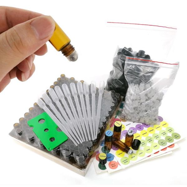 

storage bottles & jars 144pcs 1ml 2ml 3ml essential oil roller empty amber glass stainless steel roll on ball sample vials with doterra labe