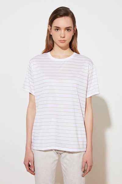 

trendyol boyfriend striped knitted t-shirt twoss21ts0901 women's, White