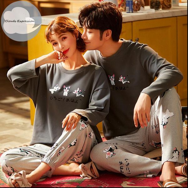 

autumn winter couple pyjamas women sleepwear cotton pj pajamas set cartoon pajama sets pijamas mujer girl home clothing, Black;red